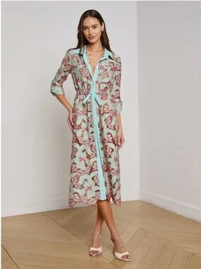L'AGENCE Mint & Rust Floral Shirt Dress